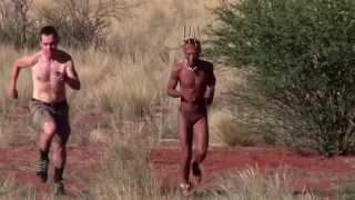 Barefoot running Bushman versus me (shod Finn)