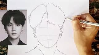 BTS Suga Outline Drawing || How to draw BTS Suga || BTS Army