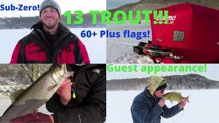 MAINE ICE FISHING - 13 trout and 60 + flags