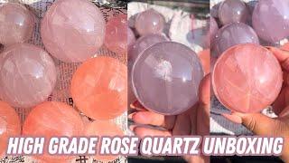 High Grade Lavender & Grapefruit Rose Quartz Crystal Unboxing from Madagascar! Available now!