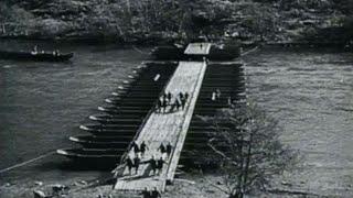 M4 Floating Pontoon Bridge Demonstration WW2 Footage