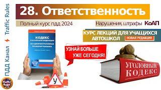 Полный курс пдд 2024 Вебинар №28 Ответственность водителя: нарушения, штрафы, Коап, УК РФ