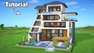 Minecraft: How to Build a Modern House Tutorial (Easy to Follow) #50 - Interior in Description!