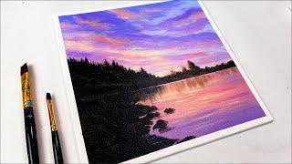 Sunset Lake / Acrylic Painting on Canvas for Beginners / Step by Step Tutorial