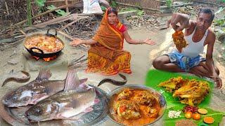 amazing fishing videos! chona fish curry recipe cooking&eating in village,style fish catching videos