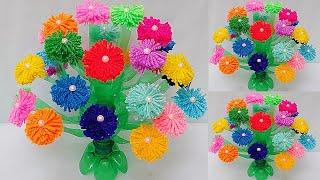 Plastic bottle vase Craft idea/Diy new Design Wool flower vase/Wool se Guldasta banane ki vidhi