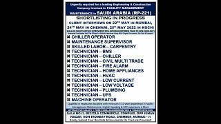 Saudi Arabia Requirements, Gulf Job update, Abroad Assignment, urgently required, May 2022..