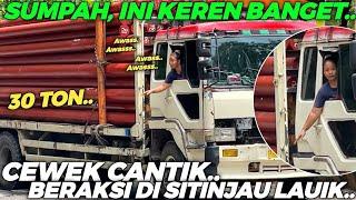 ASLI LUAR BIASA !!! Aksi DRIVER WANITA Truk Muatan Tiang Listrik Melintasi Tanjakan & Tikungan Tajam