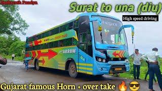 Surat to Una (Diu) full Bus journey ||vlog with driver || High speed driving || Sanskrut travels