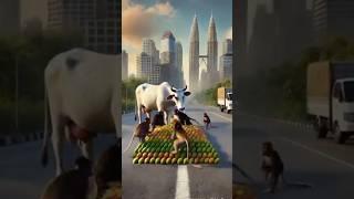 Beautiful story of a hardworking cow  and a bastard monkey  #shorts #ytshorts#viralshorts #ai #cow