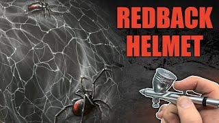 Airbrushing Redback Spiders on a Helmet