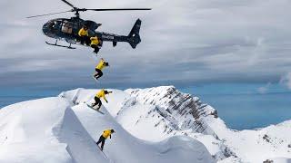 Snowboard jump from helicopter: leap of faith