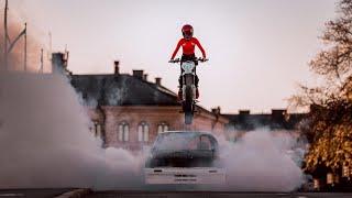 SUPERMOTO JUMPING OVER 1200HP RACECAR | STOCKHOLM CITY