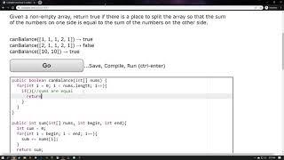 Java Coding Bat, Arrays 3, canBalance