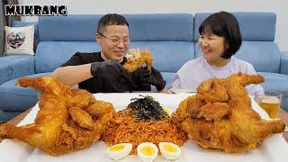 Korean whole fried chicken and mala-flavored bibim noodlesㅣCookingㅣMukbang