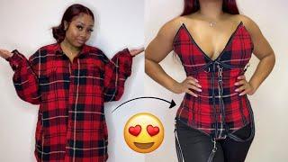 DIY $10 Oversized Jacket to Trendy Corset | Clothing Hacks | DIY Clothing Transformations