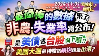 最恐怖的數據來了!非農、失業率將公布!是美債或台股向下噴!? 美國大選前 持股該續抱還是出清?美股財報連環爆 美超微要下市?║張貽程、林漢偉、林鈺凱║2024.11.1