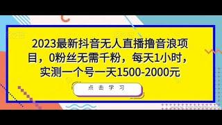 网赚项目 2023最新抖音无人直播撸音浪项目，0粉丝无需千粉，每天1小时，实测一个号一天1500-2000元