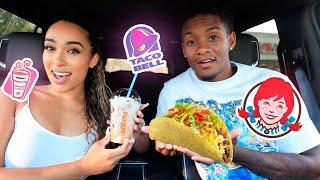 Letting FAST FOOD DRIVE THRU SIGNS Decide WHAT WE EAT for 24 HOURS!