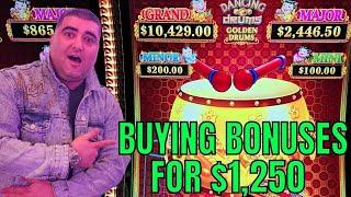 Buying Bonuses Until To Hit JACKPOT On NEW Dancing Drums Golden Drums Slots! 