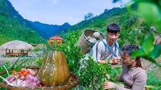 From FARM to meal - simple cooking - Sang Vy harvests banana squash - Farming together