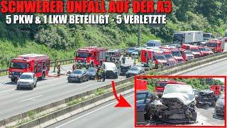 [SCHWERER UNFALL AM STAUENDE AUF DER A3!] - 5 PKW & 1 LKW beteiligt | 5 Verletzte | 10 KM Stau -