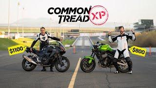 $1000 Track Bike Showdown! 2009 Kawasaki Versys 650 vs. 2015 Honda CBR300R | Common Tread XP