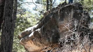 Jeremy Meigs and Melodie Chu on V1 Arete of Wife Beater Boulder, Red Rocks NV
