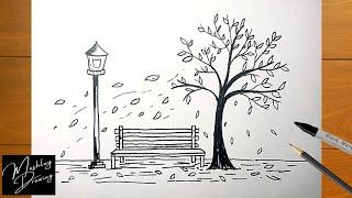 How to Draw Fall Scenery Easy - Autumn Scenery Drawing Ideas