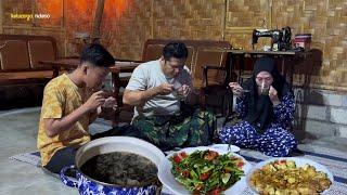 Menu buka puasa simpel dan nikmat, es cincau hitam, tumis kangkung saus tiram,tahu telur