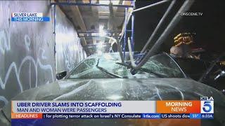 L.A. Uber driver nearly impaled by scaffolding in crash