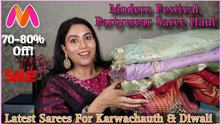 Myntra Festival,Partywear Saree Haul | Modern Jimmy Choo,Organza,Net Saree| Karwachauth Diwali Saree