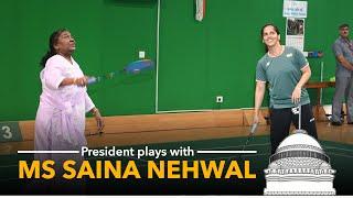 President plays with Ms Saina Nehwal to inspire children to take up sports for a healthy lifestyle