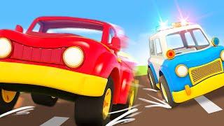 The police car cartoon for kids. The police car saves the pickup truck for kids. Cartoons for kids.