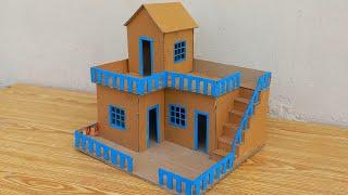 Cardboard House Making | Modern Cardboard House DIY Miniature Cardboard | Blue Cardboard House.