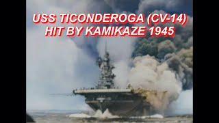 USS TICONDEROGA (CV-14) HIT BY KAMIKAZE 1945 IN COLOR HD COMBAT FOOTAGE [ WWII DOCUMENTARY ]