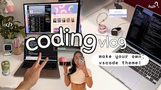 CODING VLOG • making a vscode theme [tutorial] | mini Q&A | working at my set up ｡⋆｡⋆