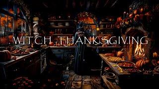 WITCH THANKSGIVING COZY KITCHEN AMBIENCE-AUTUMN FOREST-FALLING LEAVES-CRACKLING FIREPLACE-FALL ASMR