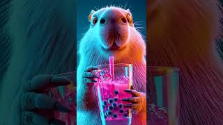 Baby Capybara's FIRST EVER Pink Bubble Tea!  (Pure Joy Reaction!)