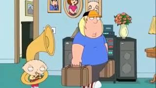 Family Guy Stewie follows Chris with a tuba