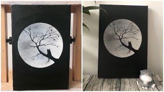 Cat looking at moon  Painting |Moon Art|Easy Acrylic painting