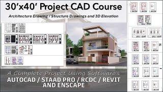 30X40 G+1 COMPLETE CAD PROJECT - Course | AutoCAD + Revit + Staad Pro and RCDC