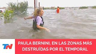 Paula Bernini recorre en gomón las zonas más afectadas tras el trágico temporal en Bahía Blanca