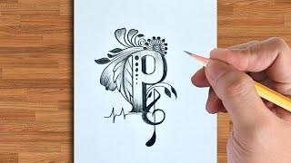 Beautiful P letter tattoo drawing with pencil || amazing art video || sk art studio || tattoo idea