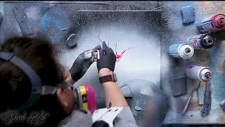 Red Ship on waves- SPRAY PAINT ART - by Skech