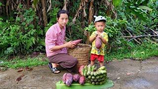 single mother, 17 years old today mother and daughter went to pick bananas to sell, Ly Tieu Anh