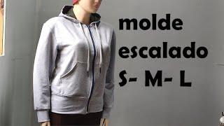 como hacer molde de chaqueta escalado, S- M- L - con capota para dama