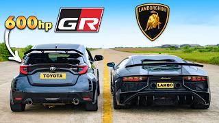 600hp GR Yaris v Lambo Aventador SV: DRAG RACE