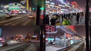 연길 BRT B38선 공공버스 차창 넘어 길거리 풍경 로드뷰 북대시장에서 연변대학까지 중국연변조선족자치주 2023.1.31