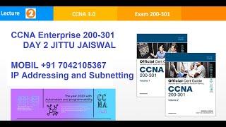 CCNA Enterprise 200-301 DAY 2 JITTU JAISWAL     MOBIL +91 7042105367   IP  Addressing and Subnetting